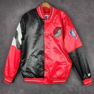 Portland Trail Blazers Starter Satin Bomber Jacket‎ Mens Small Red Black NBA